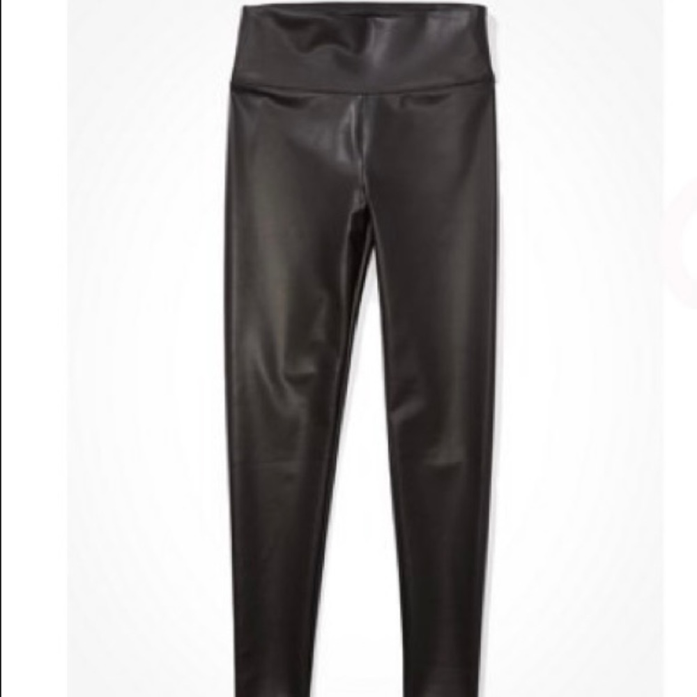 NWT AE BLACK FAUX LEATHER LEGGING LARGE LONG